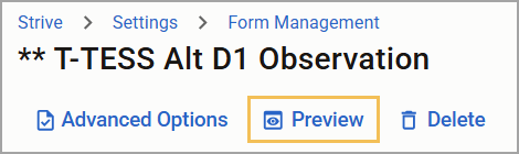 Preview option highlighted for a form.